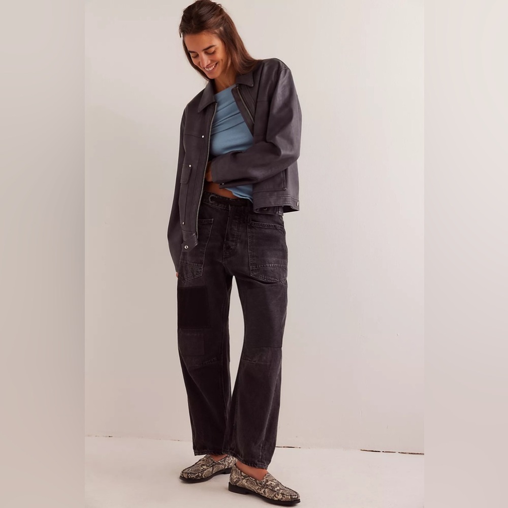 We the Free Womens Moxie Low Slung Pull On Barrel Jeans 30 in Midnight Hawk